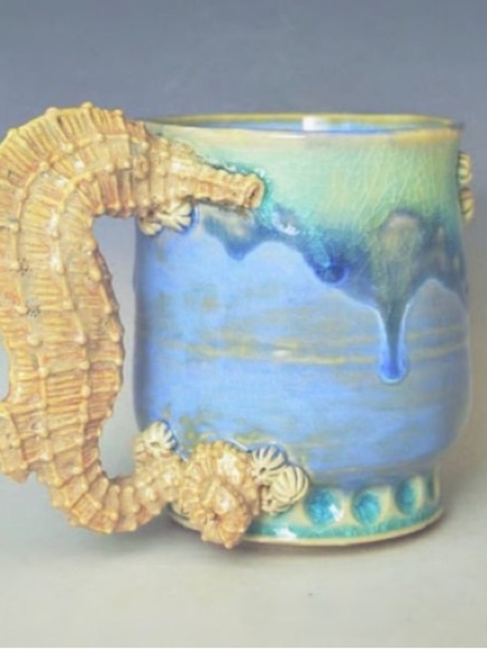 Seahorse Ceramic Art Mug in Blue and Cream - Artisan Home Art